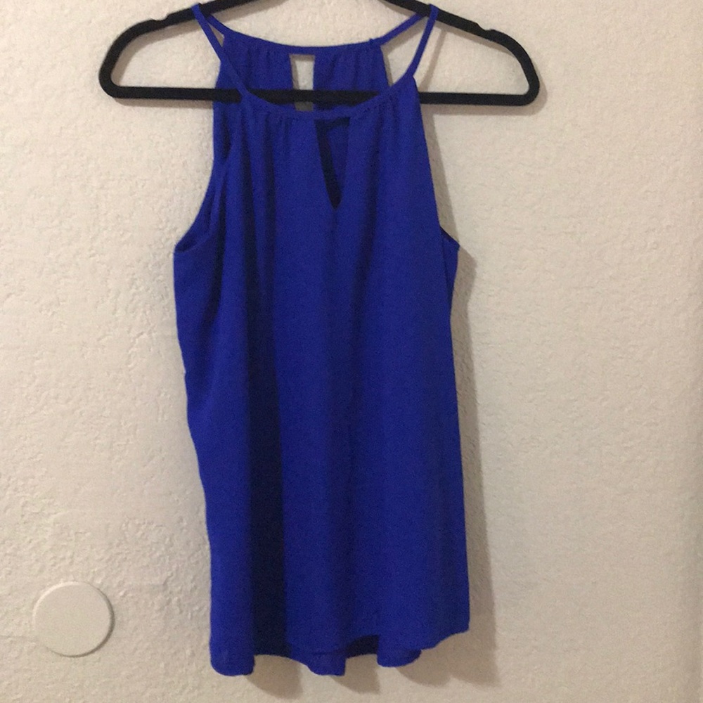 Blue keyhole blouse